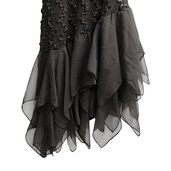Vintage Ala Carte Y2K Dress 12 Black Sequin Asymmetric Layer Mesh Whimsy Hoco - Picture 3 of 15